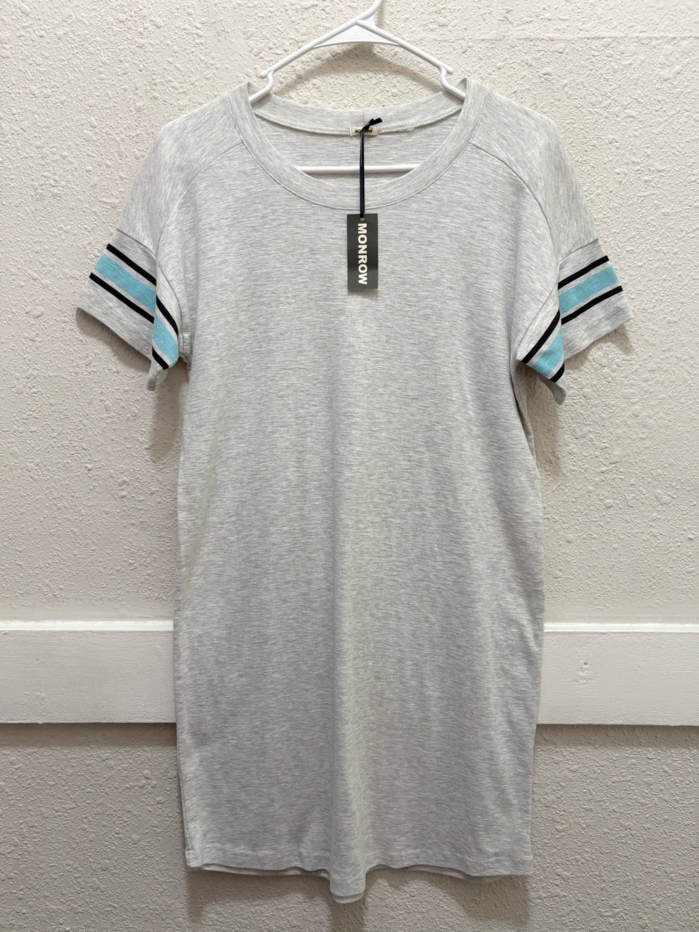 Monrow T-Shirt Athletic Dress in Grey with Blue Stripe NWT Small